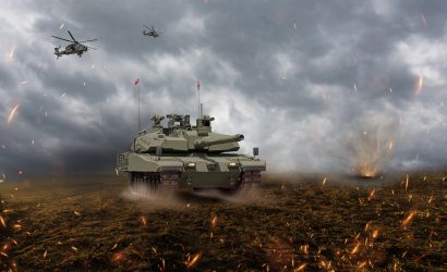 Heavy,Tank,In,A,Field,With,Two,Guns