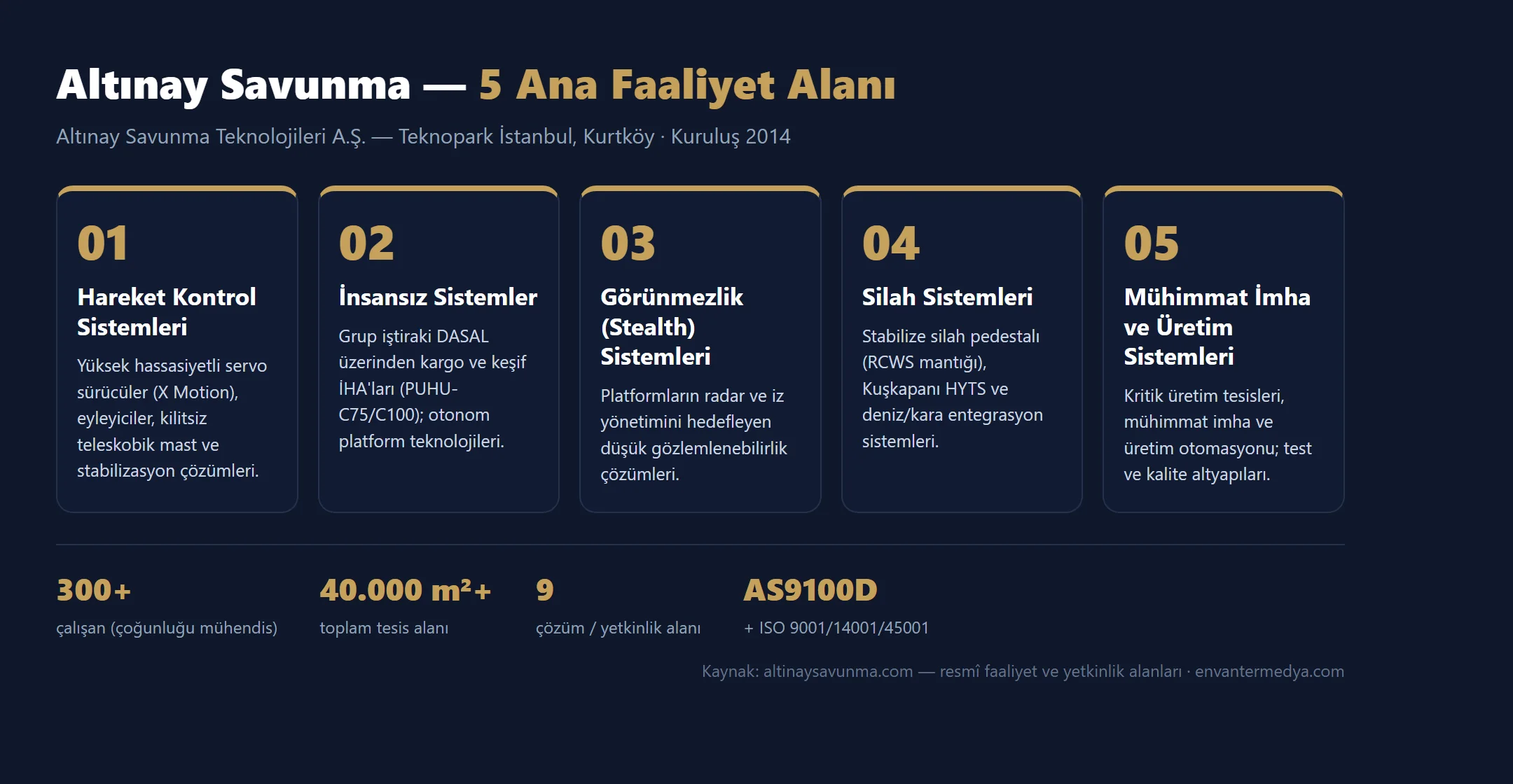Altınay Savunma'nın 5 ana faaliyet alanı — özet infografik