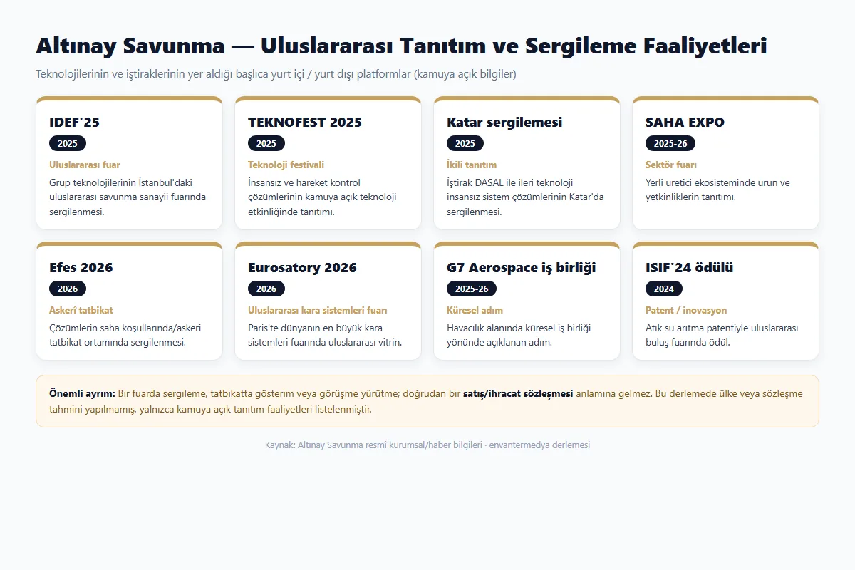 Altınay Savunma'nın uluslararası tanıtım ve sergileme faaliyetleri — kamuya açık etkinlikler