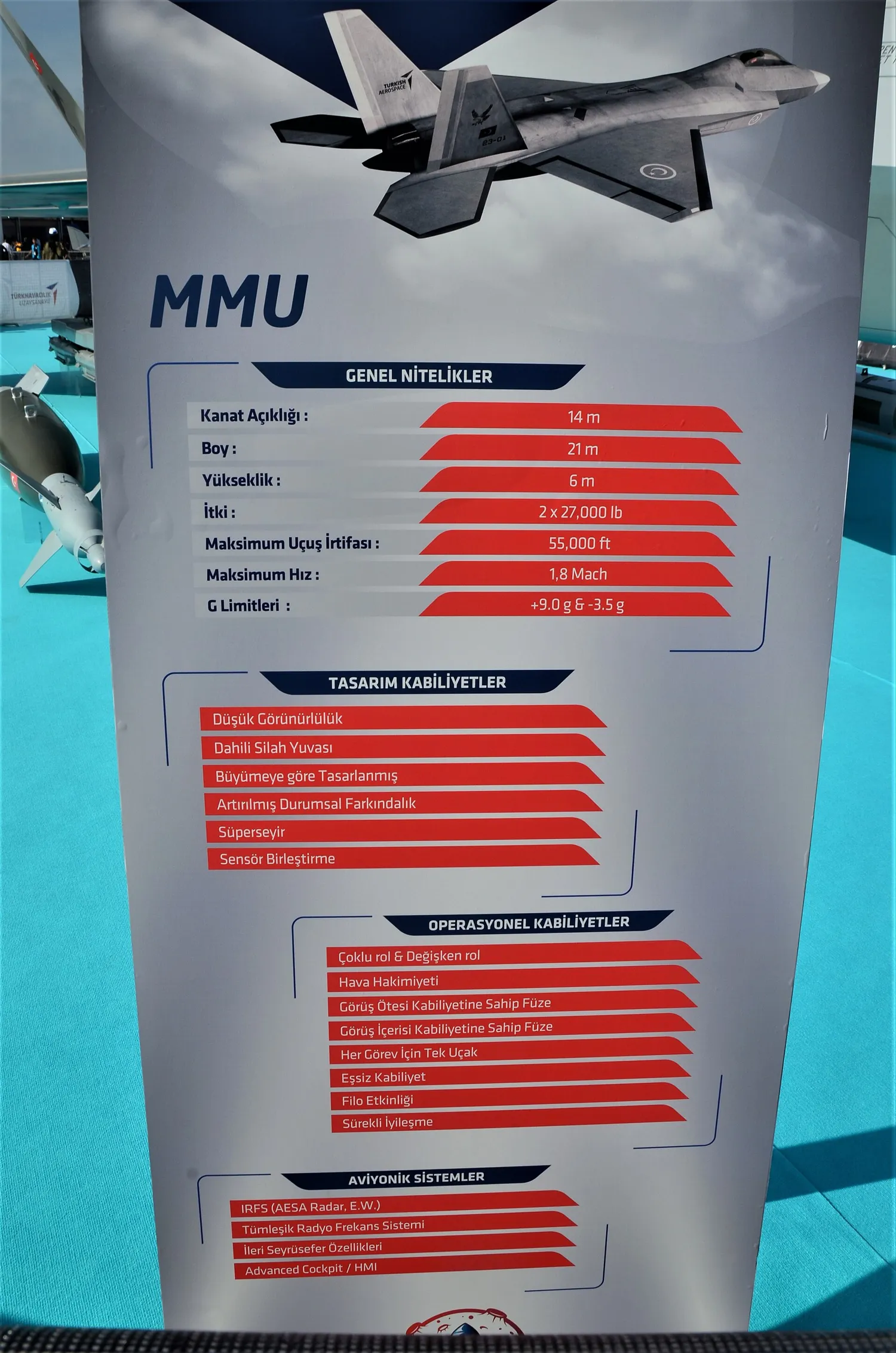 KAAN Nedir? 5. Nesil Millî Muharip Uçak (MMU) Rehberi 2026 5 KAAN'ın tam ölçekli maketi, fuar alanında yakın plan; görsel bir prototip uçak değil, tanıtım maketidir. Kaynak: Wikimedia Commons