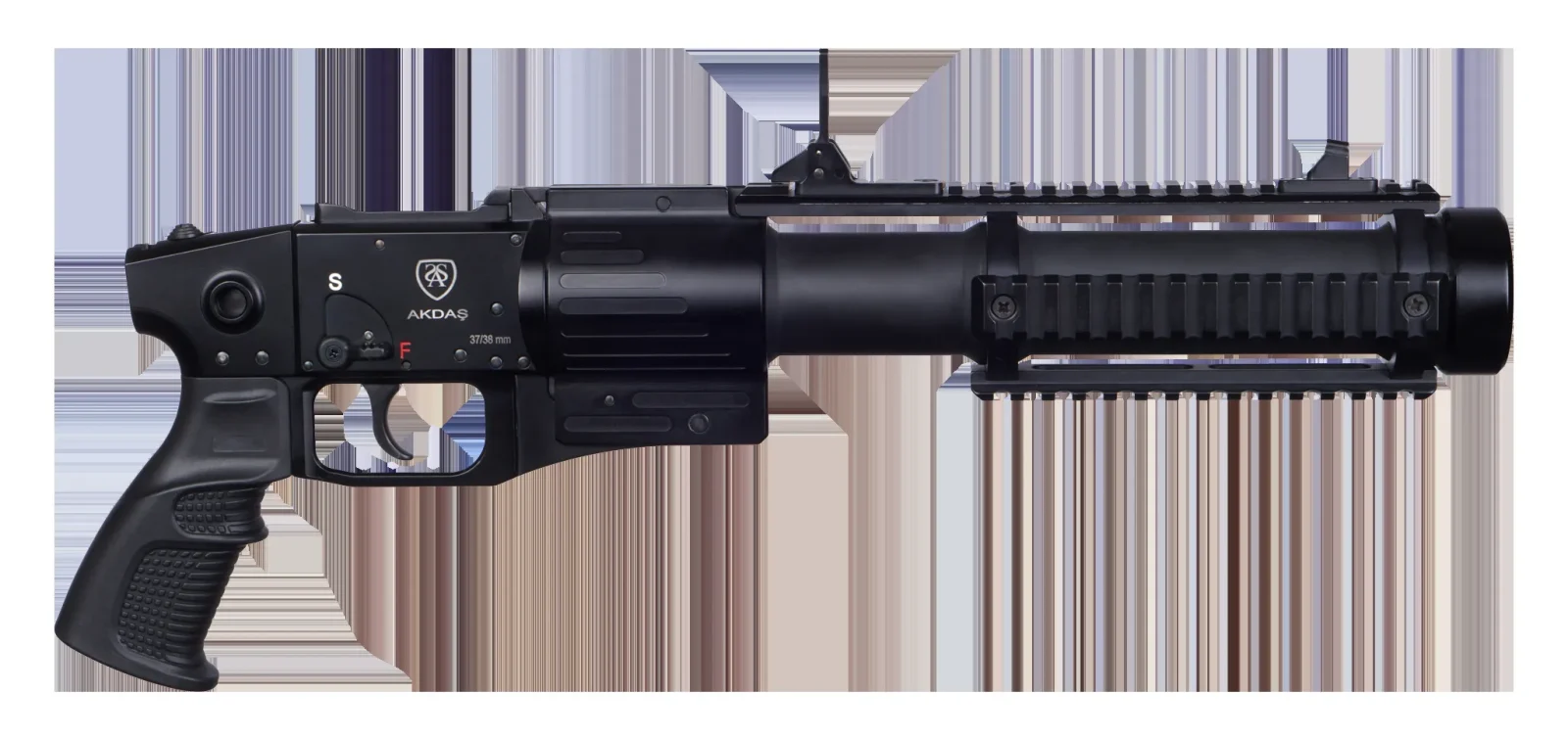 Akdaş AK-37RGL az-öldürücü fırlatıcının yandan stüdyo görüntüsü, teleskopik dipçik ve pistol grip ile