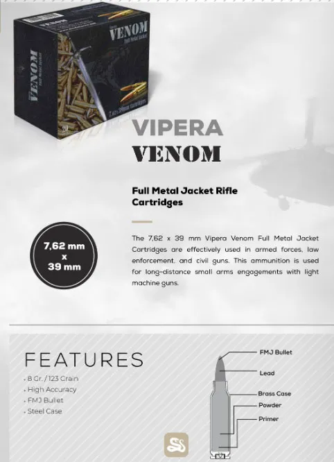 Product image of the Medef Vipera 7.62x39mm cartridge