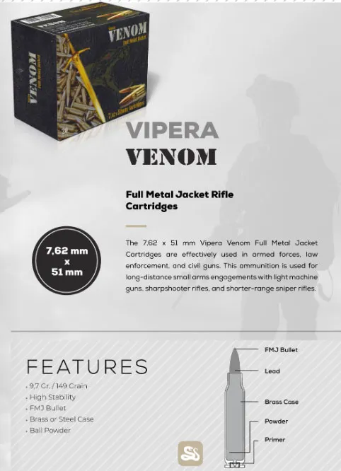 Product image of the Medef Vipera 7.62x51mm cartridge