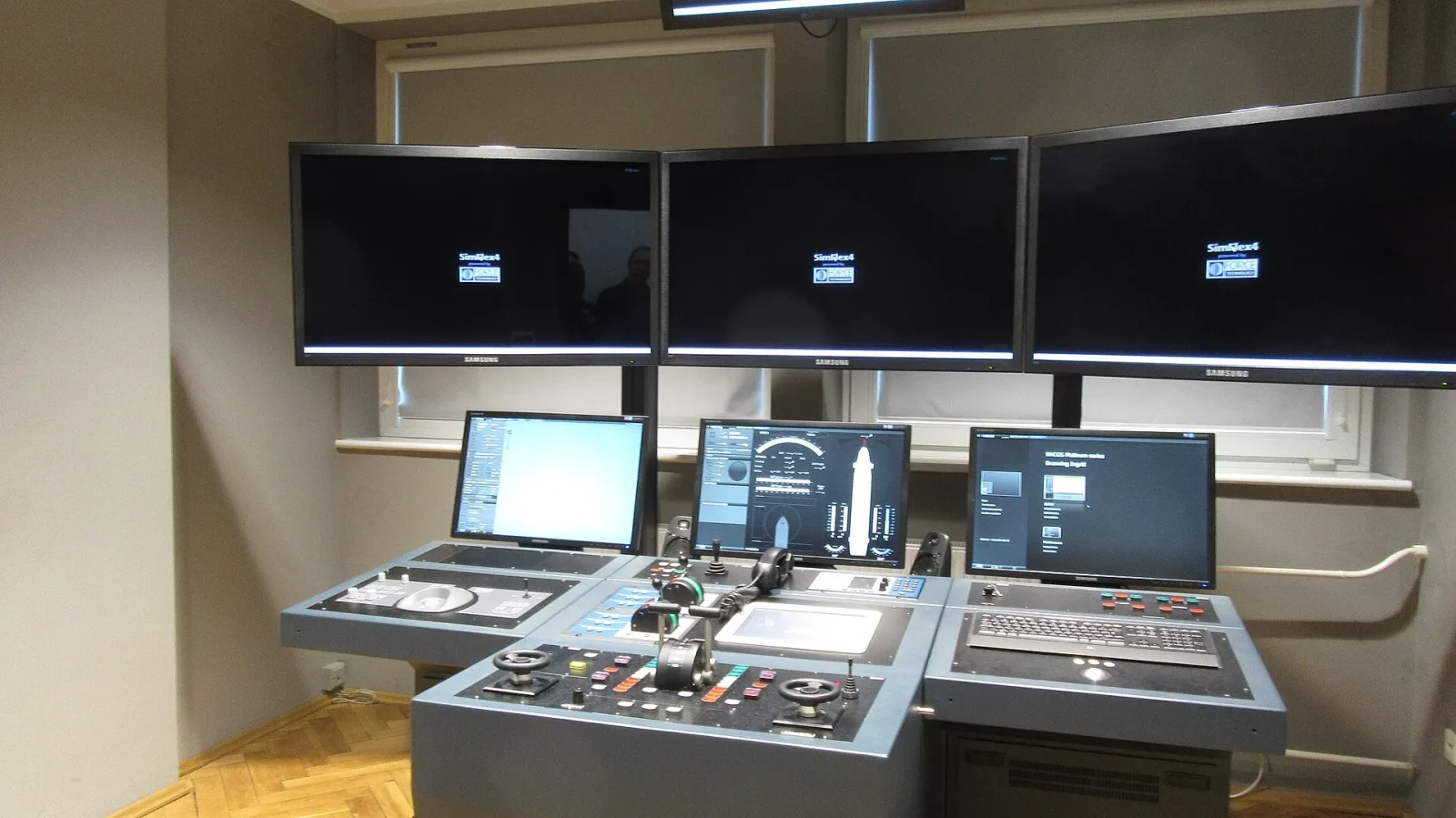 Bridge simulator consoles at Gdynia Maritime University