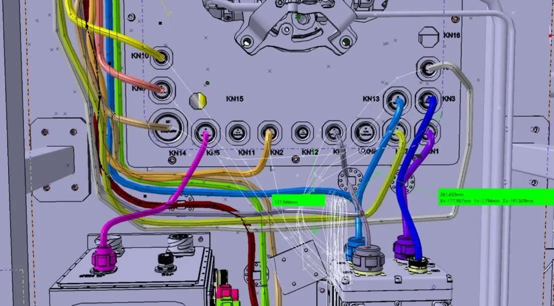 TEKNOKAR S-Band Patch Antenna: SAGE-tested telemetry antenna 4 Screenshot of 3D cable routing in CATIA software