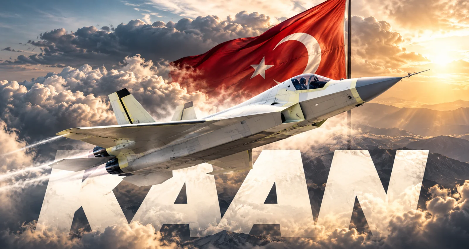 Yapay Zekâ ile Canlandırıldı: KAAN P1 Uçarsa Nasıl Görünür? 26 KAAN ve Türk bayrağı kompozisyonu (AI kavramsal görsel)