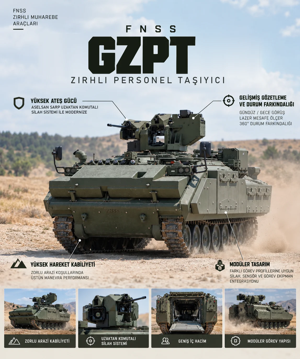 GZPT Nedir? FNSS’nin Zırhlı Personel Taşıyıcısı ve Modernizasyonu: Özellikleri ve TSK Envanteri infografik