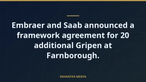 Embraer and Saab announced a framework agreement for 20 additional Gripen at Farnborough.