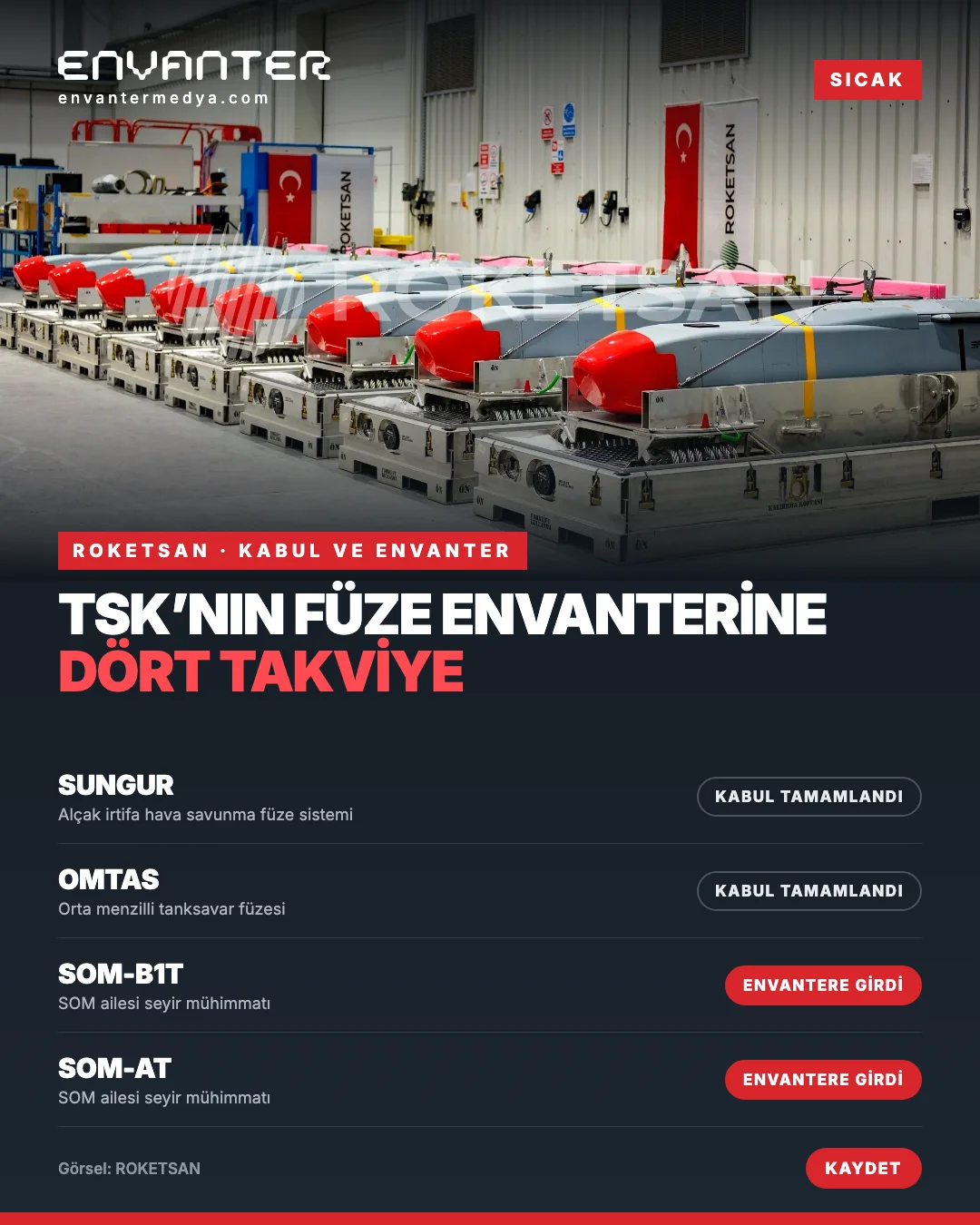 MSB: SUNGUR ve OMTAS Kabul Edildi, SOM-B1T ile SOM-AT Envantere Girdi